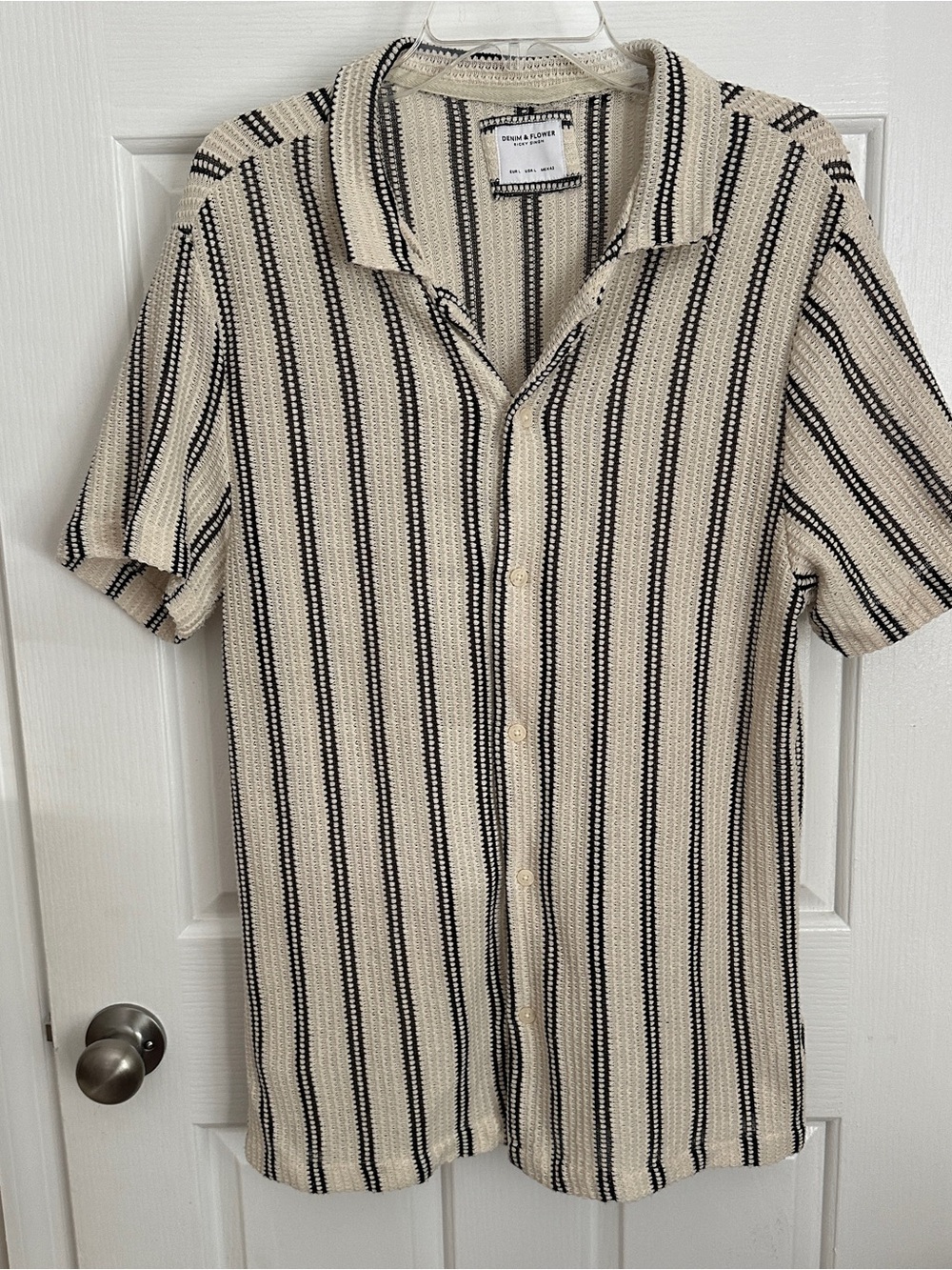 Denim & Flower Knit Cream and Black Striped Button-Down Shirt